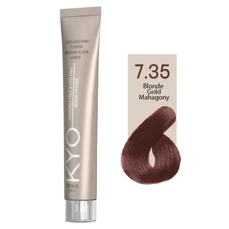 Zlatne mahagoni nijanse - farba za kosu bez amonijaka 100 ml — Zlatnoplava mahagoni 7.35 — slika 1